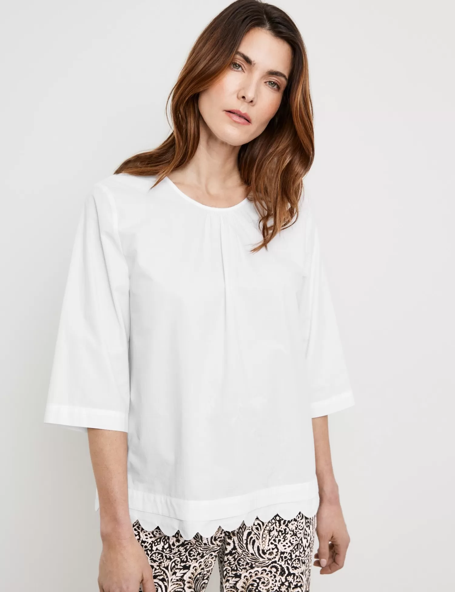 Flash Sale 3/4 Arm Bluse Mit Gewelltem Saum Damen Blusenshirts