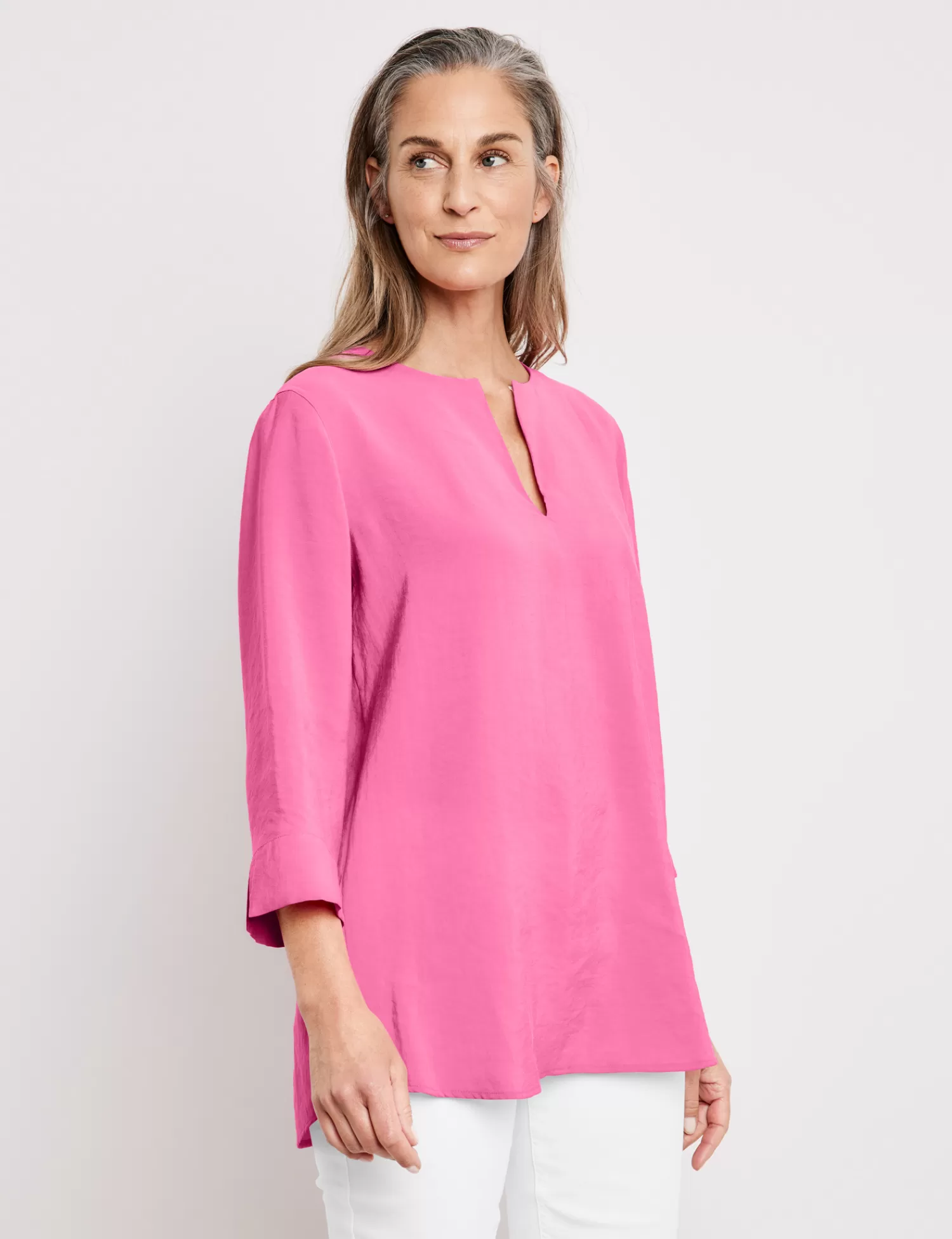 Clearance 3/4 Arm Bluse Mit Seitenschlitzen Damen Blusenshirts