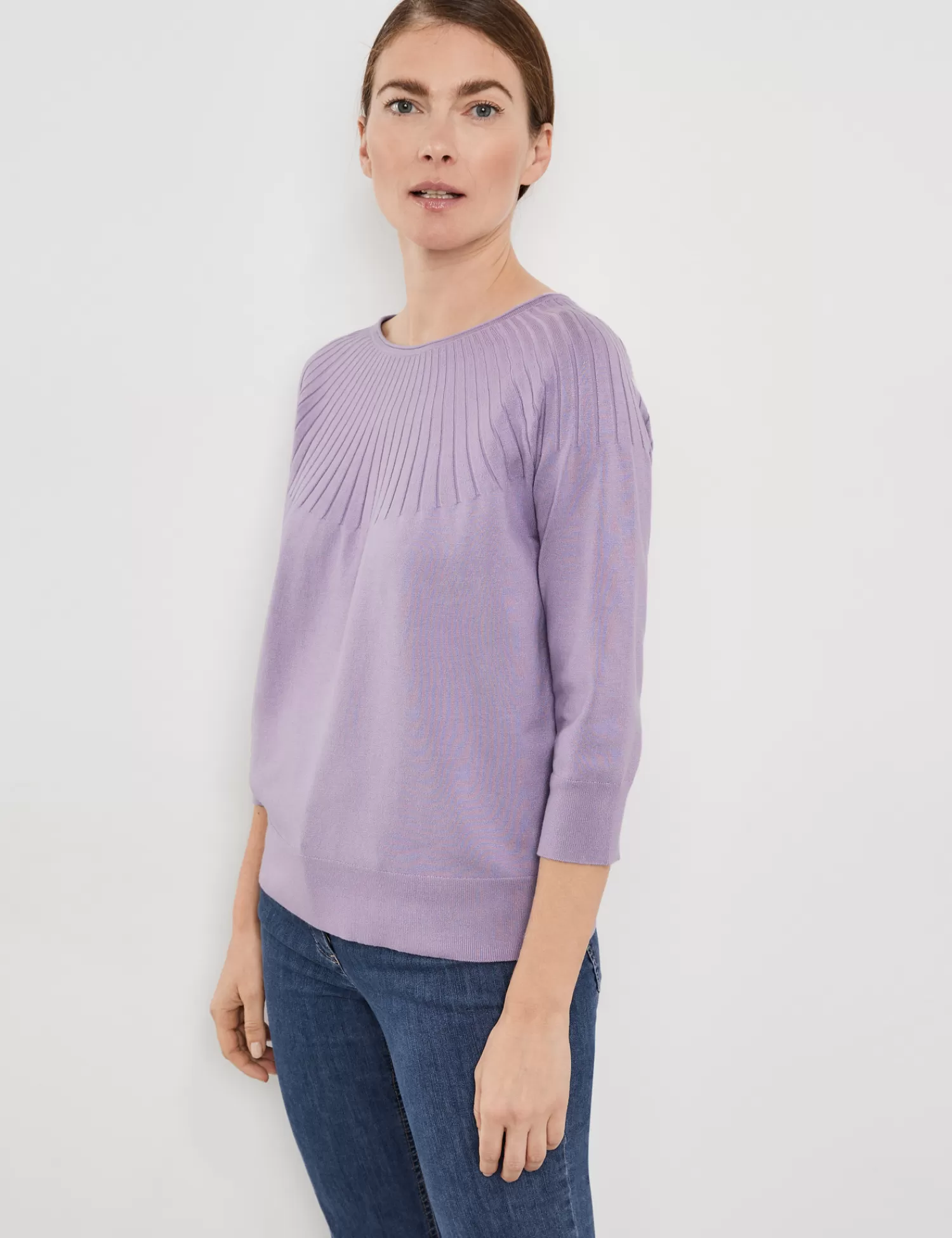 Clearance 3/4-Arm-Pullover Mit Strickmuster Damen Pullover