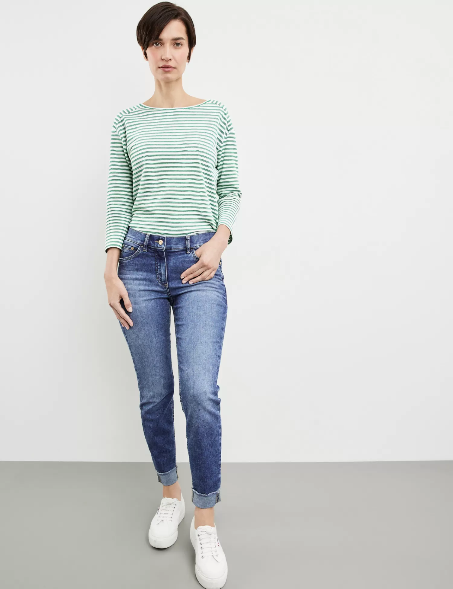 Cheap 5 Pocket Jeans Best4Me Cropped Mit Saumaufschlag Damen Jeans