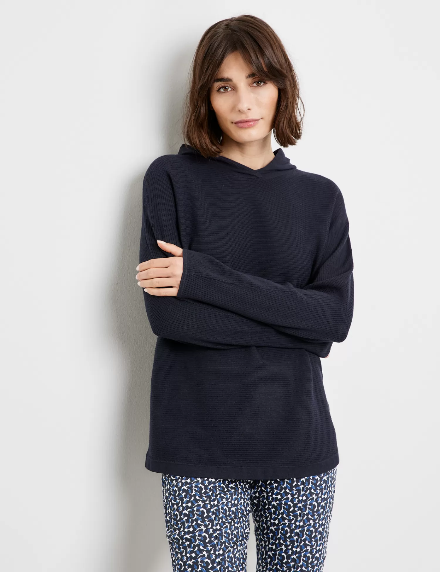 Sale Fein Gerippter Pullover Mit Kapuze Damen Pullover