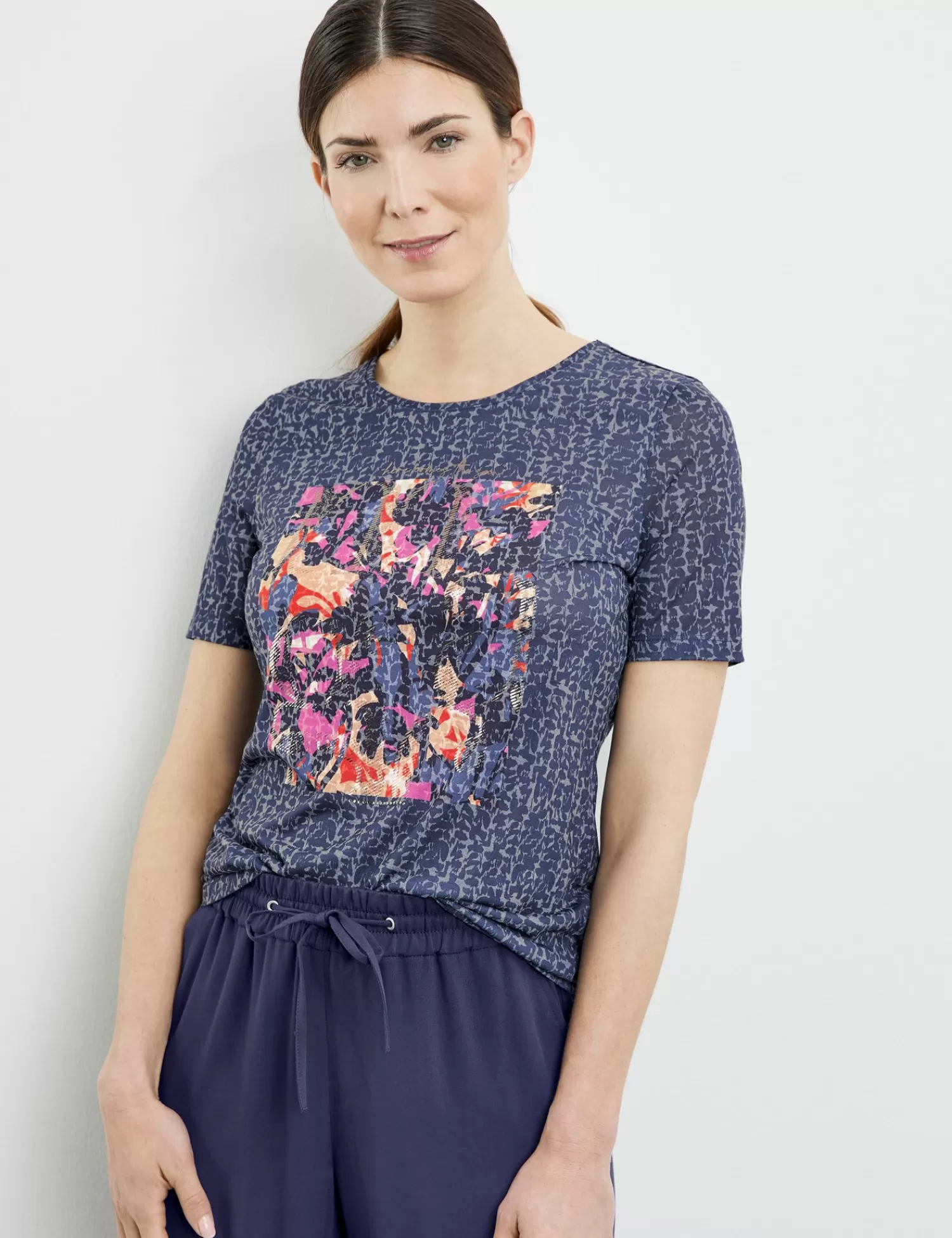 Clearance Gemustertes T-Shirt Mit Frontprint Damen T-Shirts