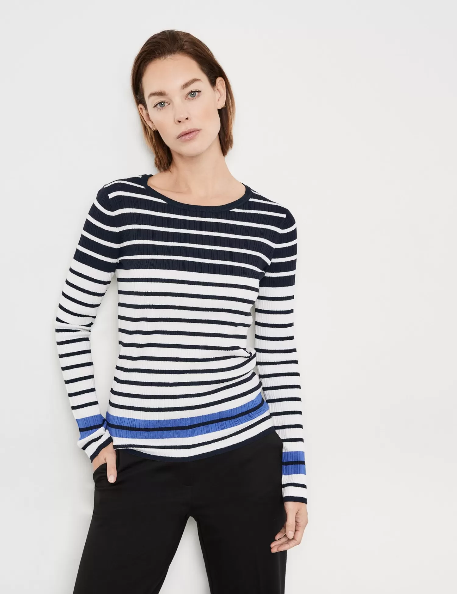 New Gerippter Pullover Mit Ringeln Damen Pullover