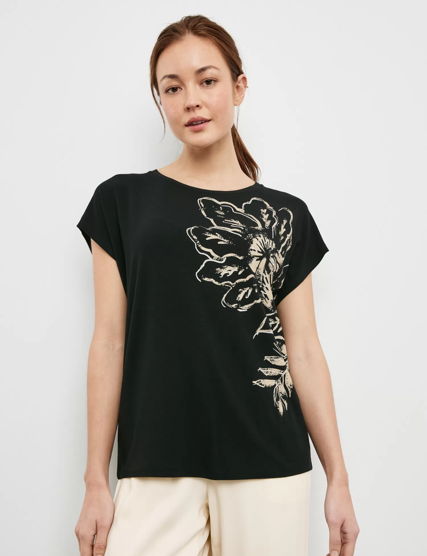 Sale Kurzarmshirt Mit Platziertem Blumen-Print Damen T-Shirts